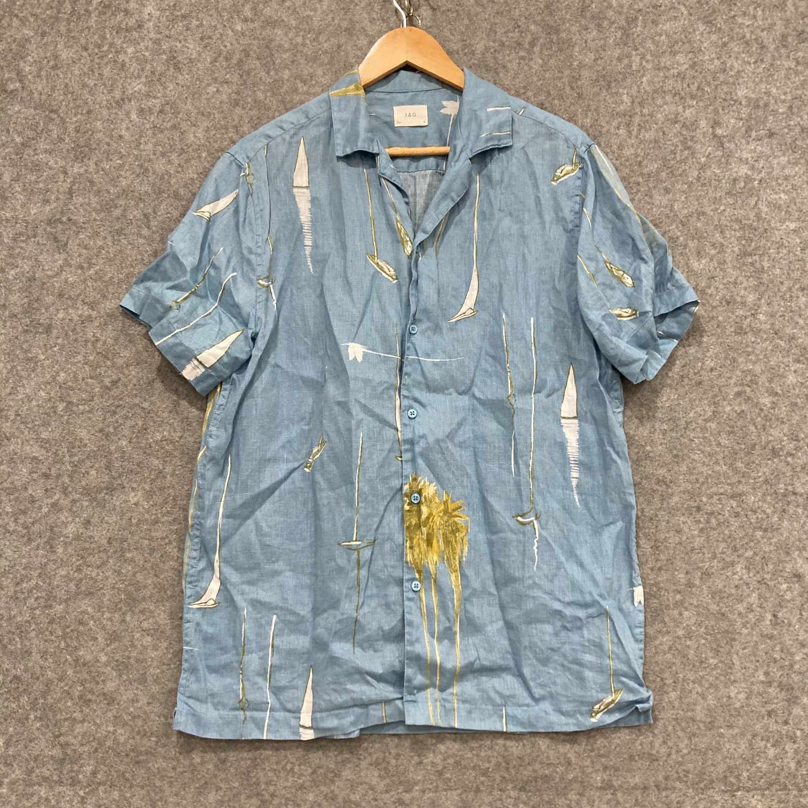 JAG Linen Shirt Mens Size Medium Blue Short Sleeve Button Up Summer 47617