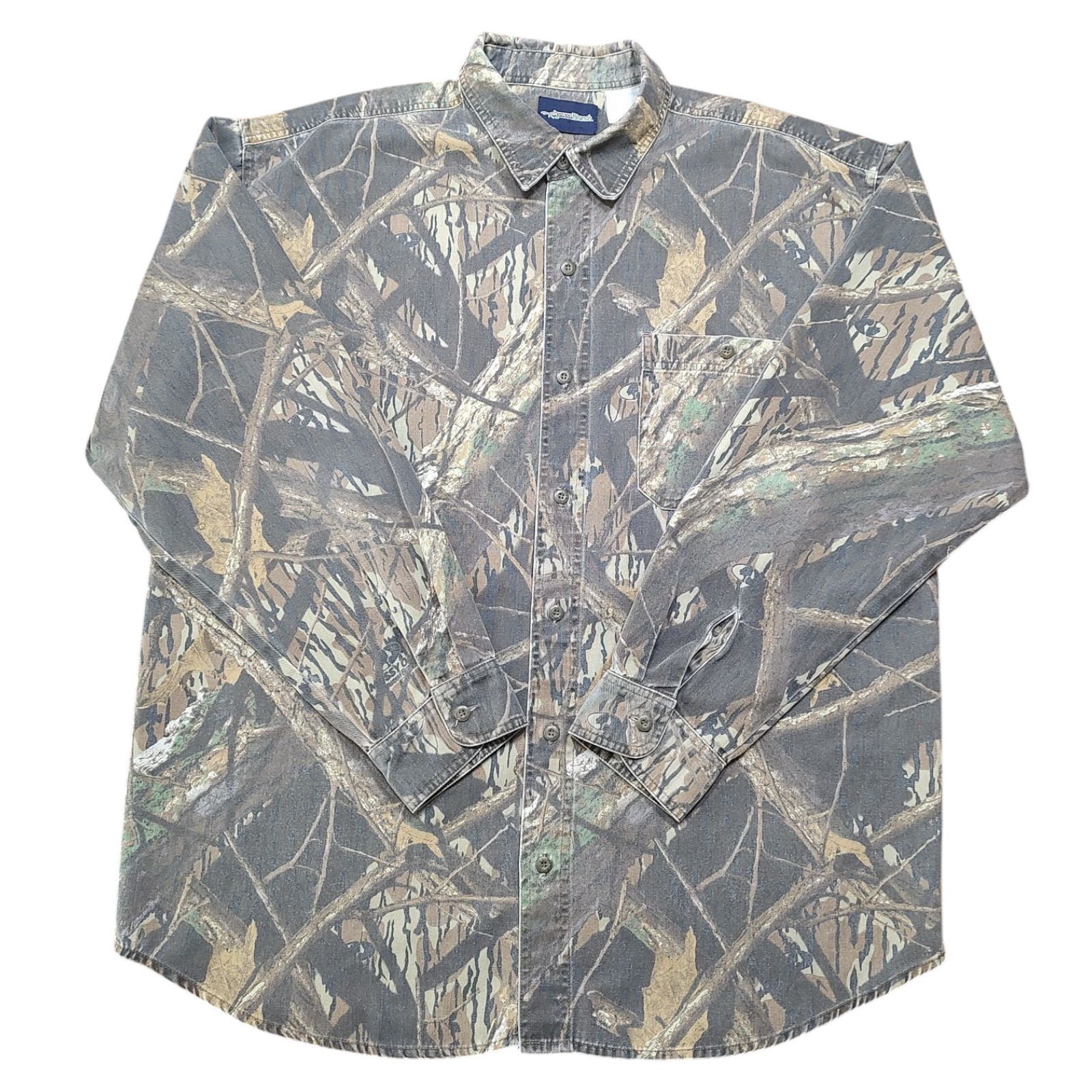 Vtg Mossy Oak Camo Button Up Shirt XL 52in Shadow Branch Hunting 90s Long Sleeve