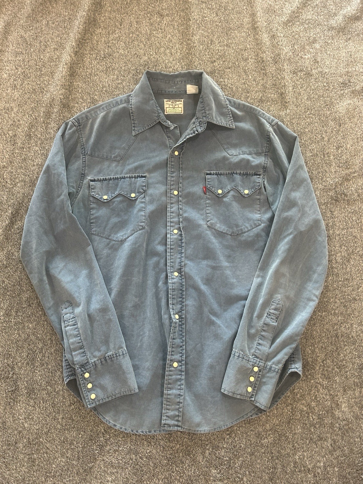 Levis Standard Fit Corduroy Pearl Snap Shirt Mens Medium Blue Long Sleeve Solid