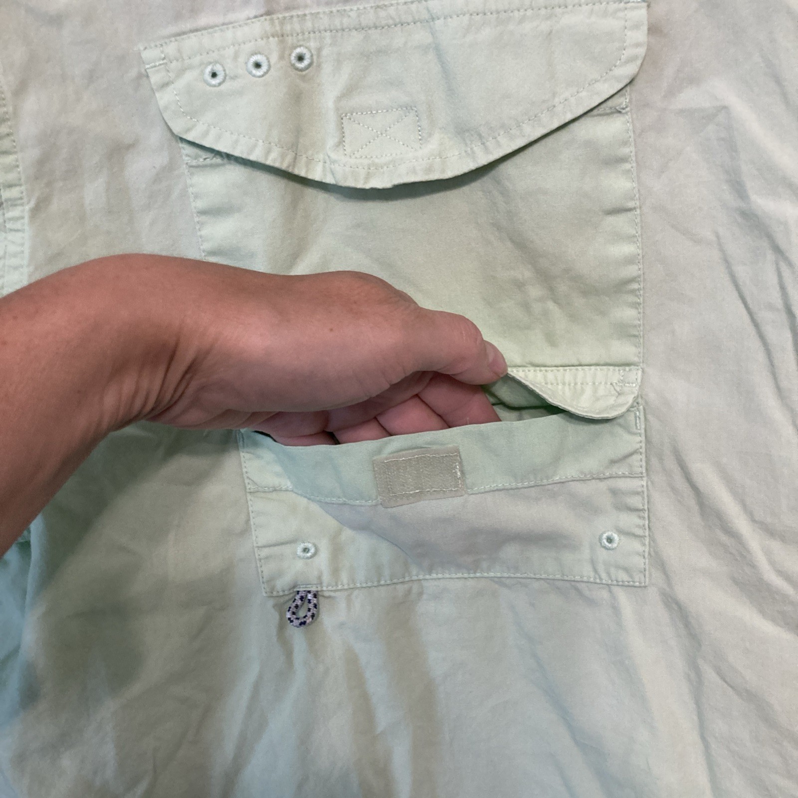 COLUMBIA PFG Shirt Mens XXL lt green Short Sleeve Button Outdoor Hiking Fish
