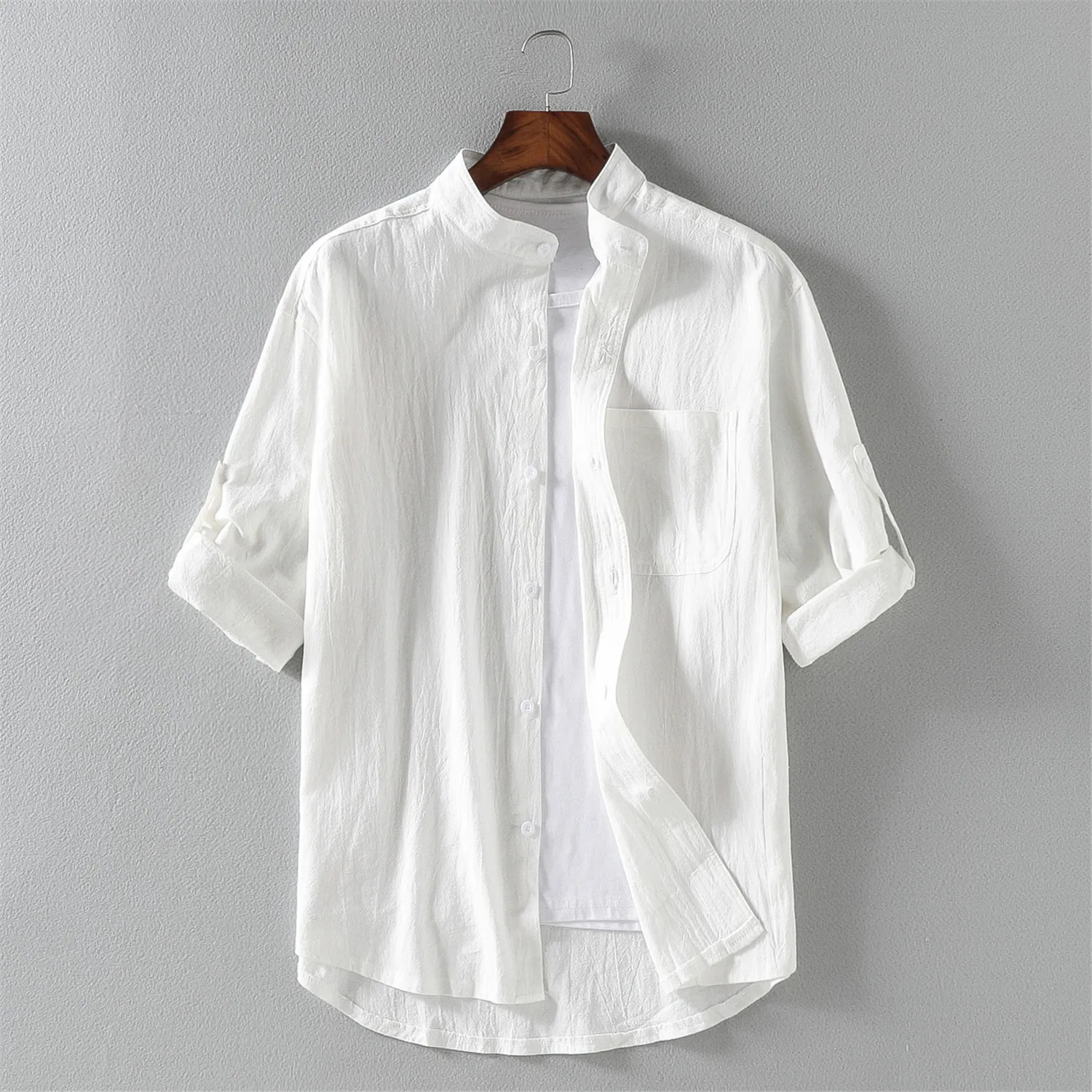 Spring and Summer Stand Collar Five-point Mid-sleeve Fashionable Men’s