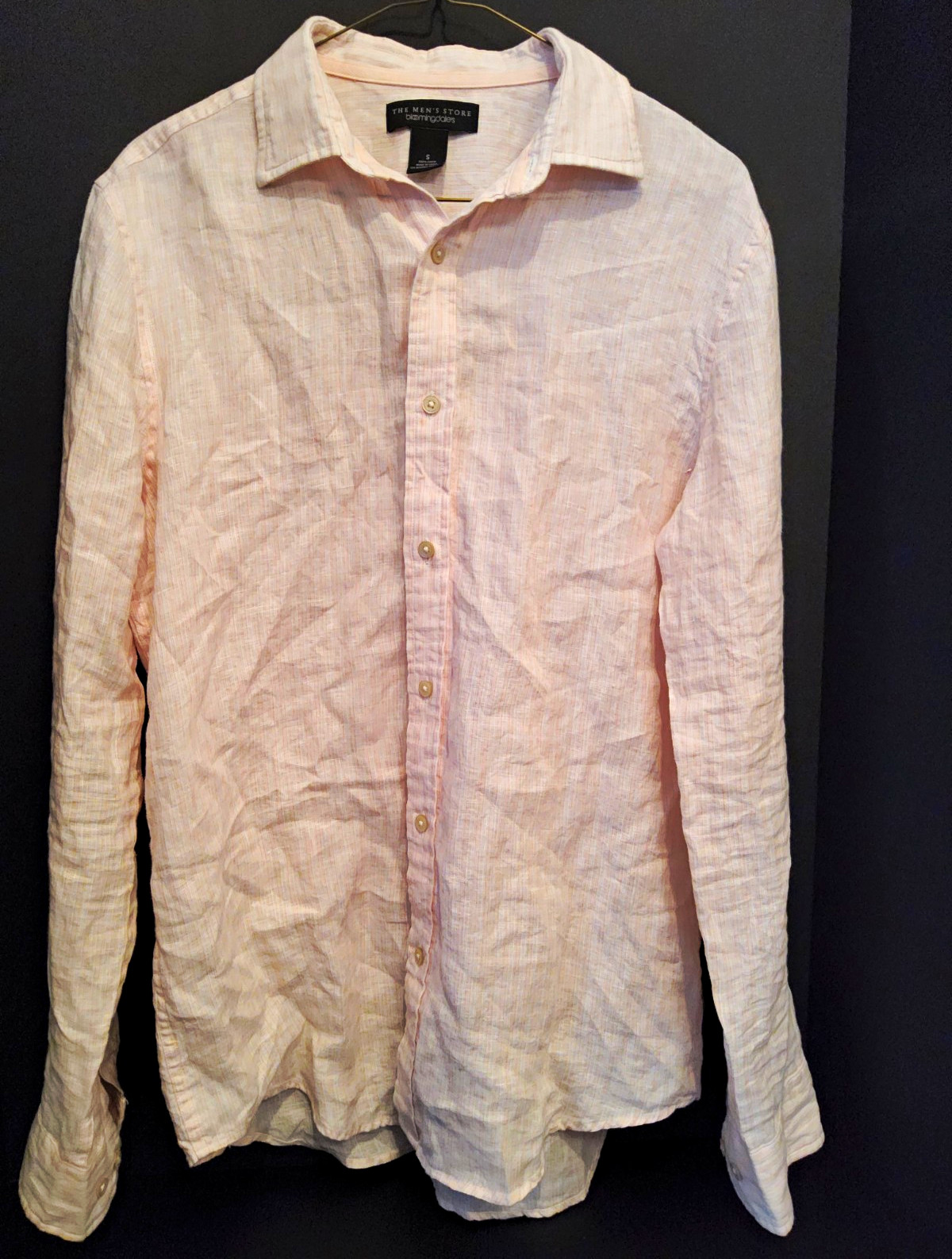 Bloomingdale’s Men’s Linen Striped Button-Up Shirt Pink/White Long Sleeve S