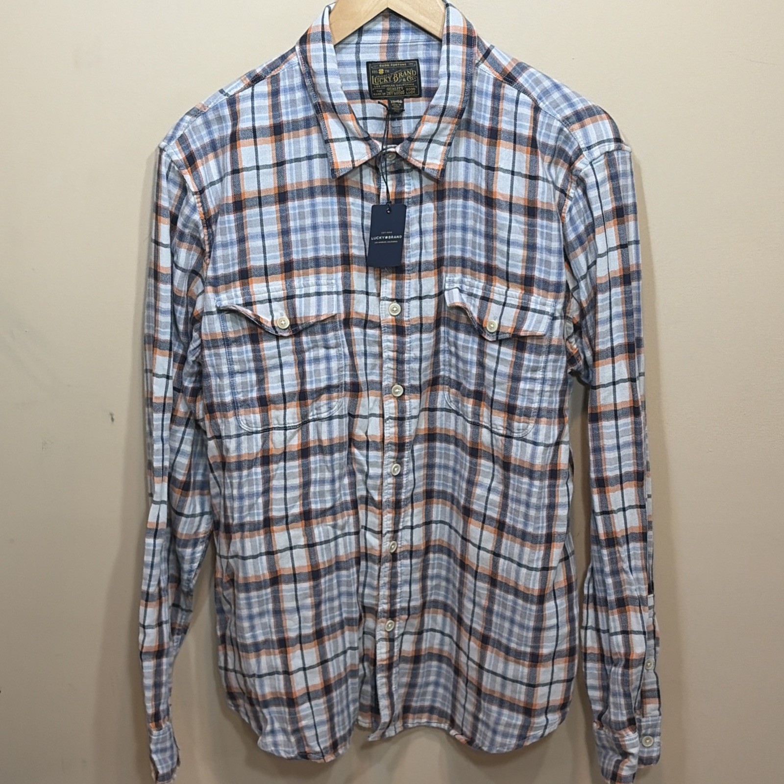 Lucky Brand Flannel Shirt Mens XL Double Weave Redwood Workwear Plaid NWT $59 B5
