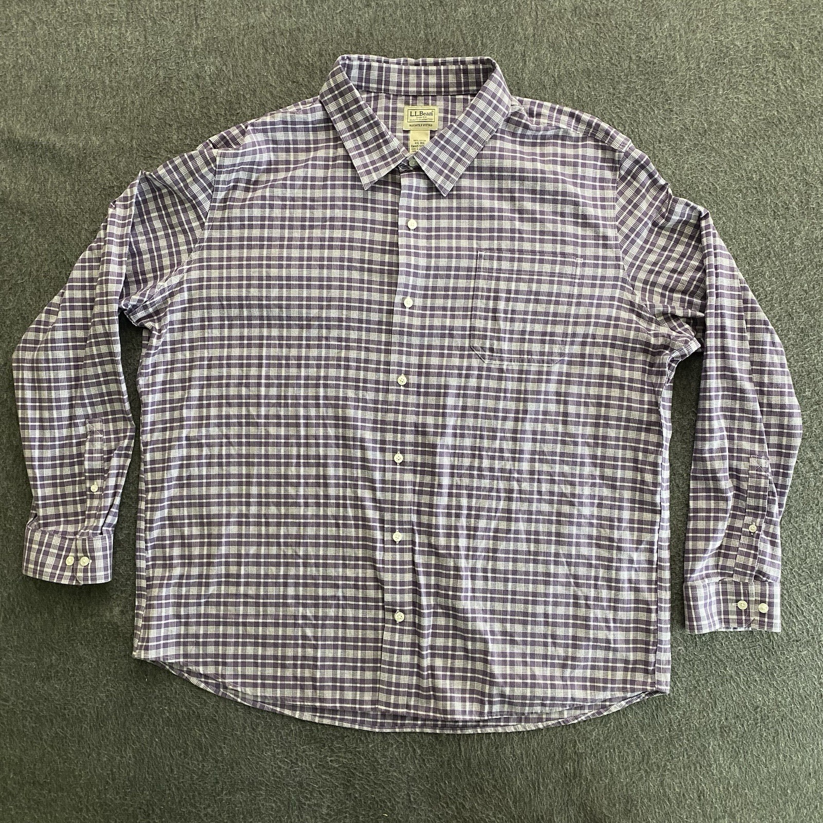 LL Bean Shirt Mens 2XL Purple Plaid Ultra Soft Brushed Cotton Slightly Fitted