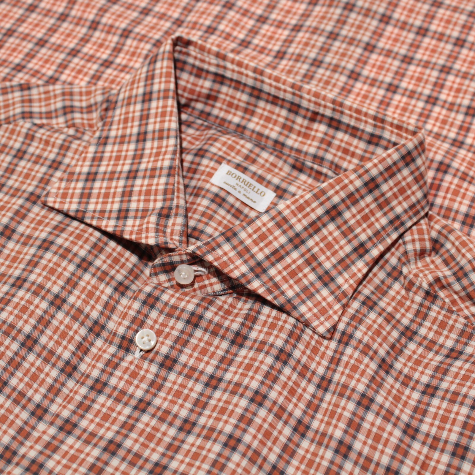 Borriello NWOT Casual Button Down Shirt Size 17.5 44 In Orange & Cream Plaid