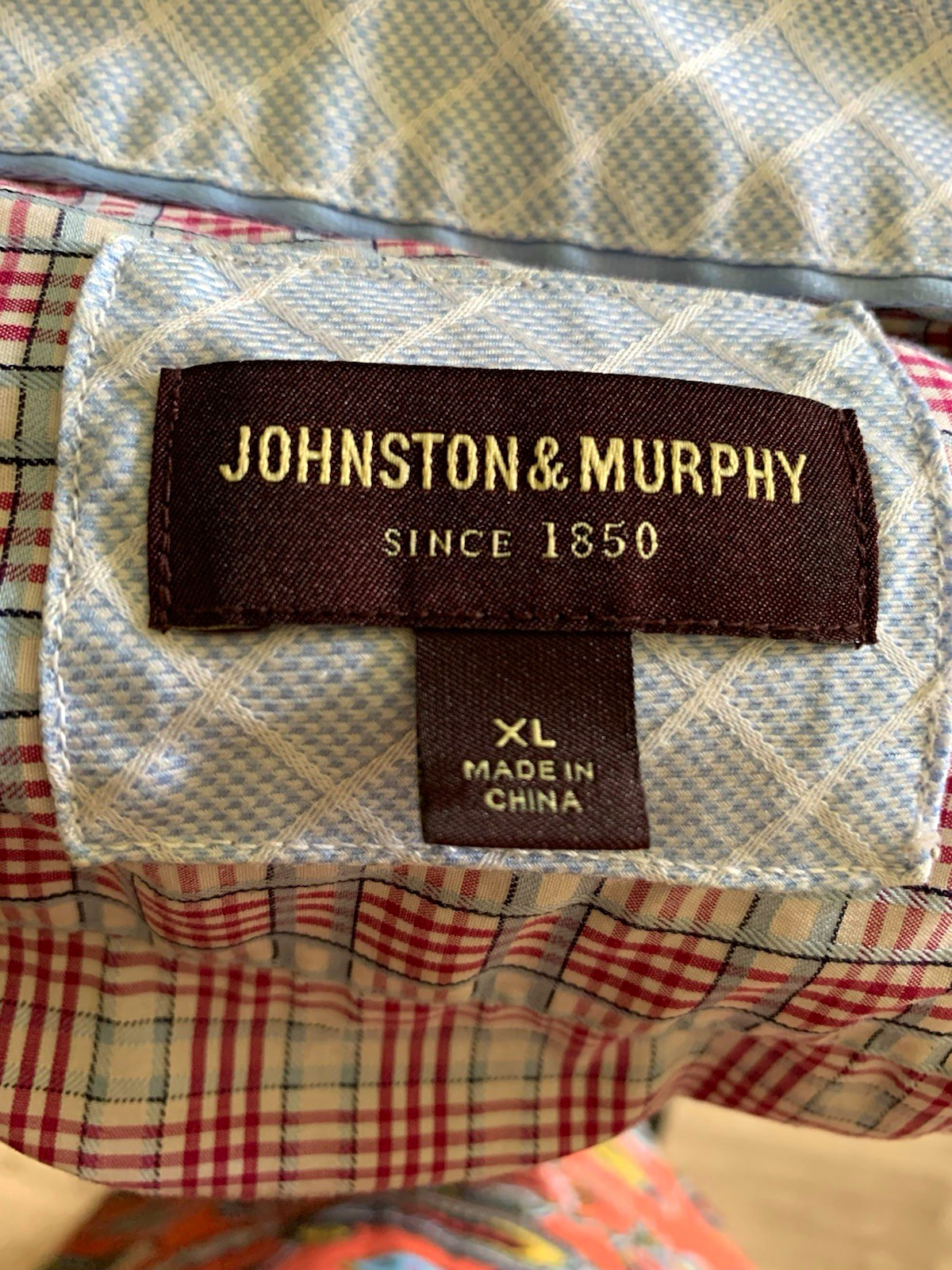 Johnston & Murphy Men’s XL Plaid Long Sleeve Button-Up Shirt Red Blue White