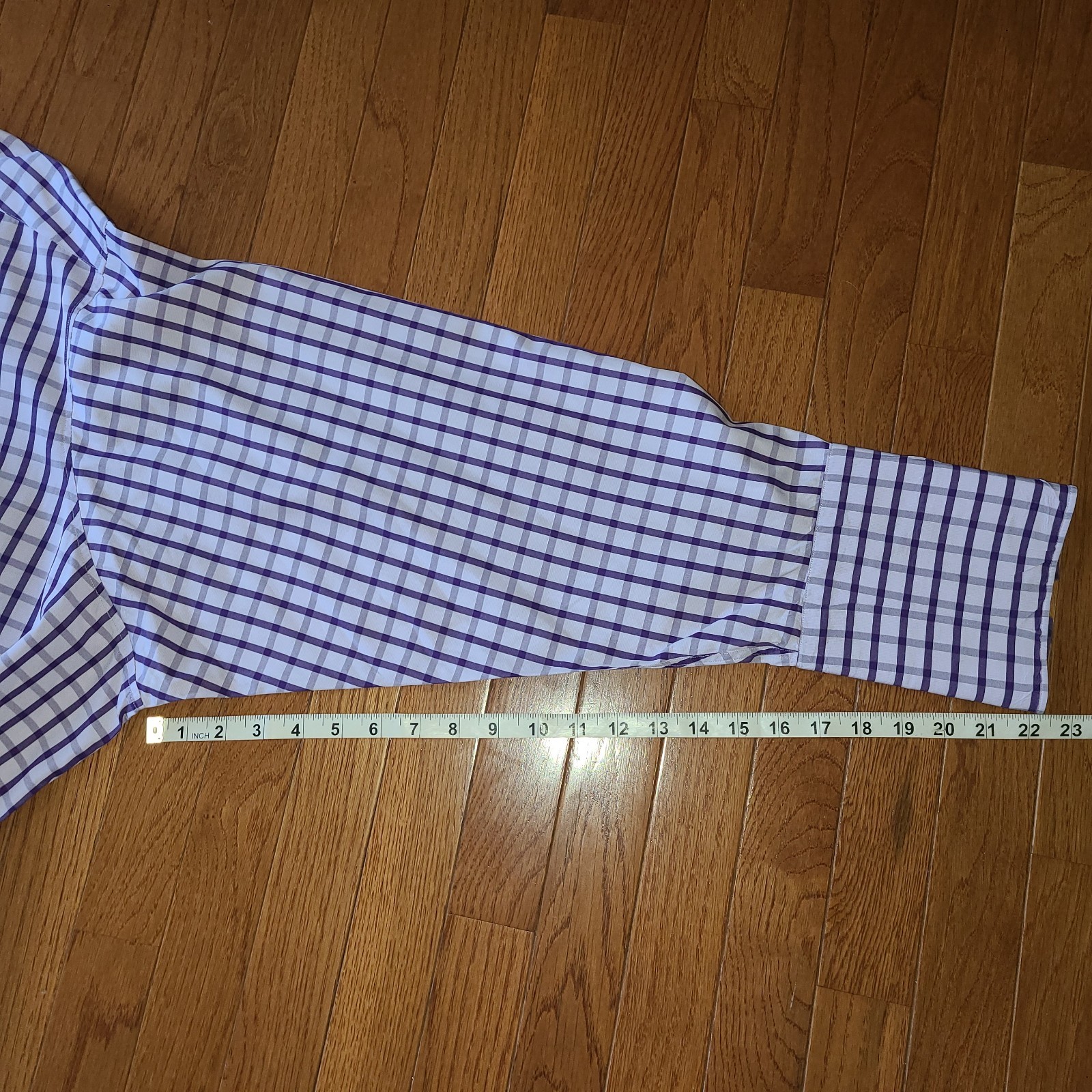 Michael Kors Men’s Button-Up Purple Plaid Long Sleeve Cuff Links 20 34/35