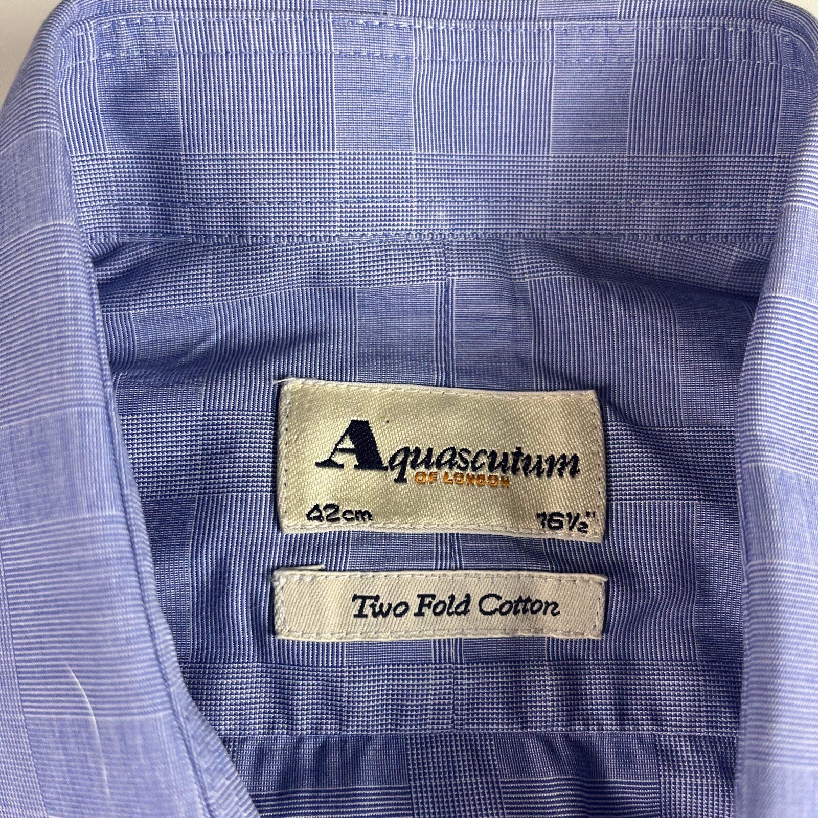 Aquascutum Of London Shirt Blue Check Shirt Men’s 42cm / 16 1/2″ Two Fold Cotton