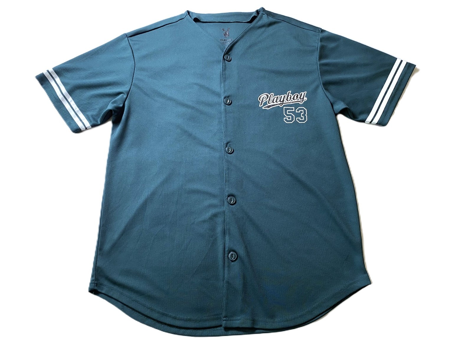 Playboy – Men’s Large Green #53 Short Sleeve Button Up Baseball Jersey Shirt