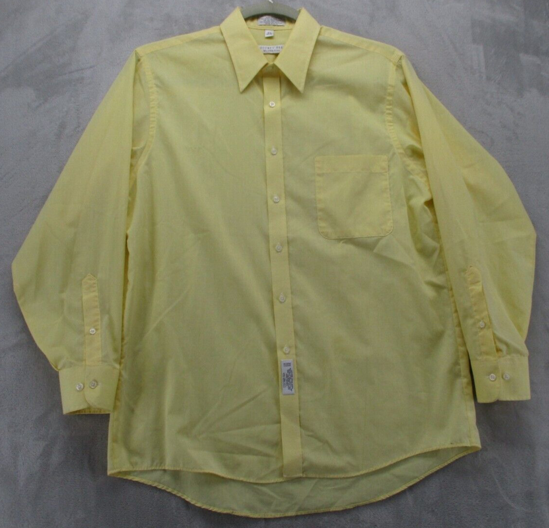 Geoffrey Beene Button Up Shirt Men’s L Yellow Solid Color Non-Iron Cotton Blend