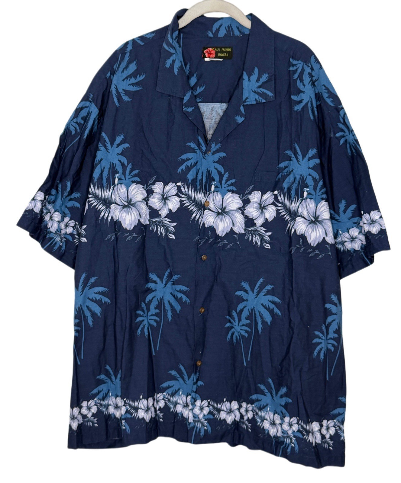 Ali’i Fashions Hawaii brand Hawaiian Blue Flower Cotton Button Front shirt 3XL