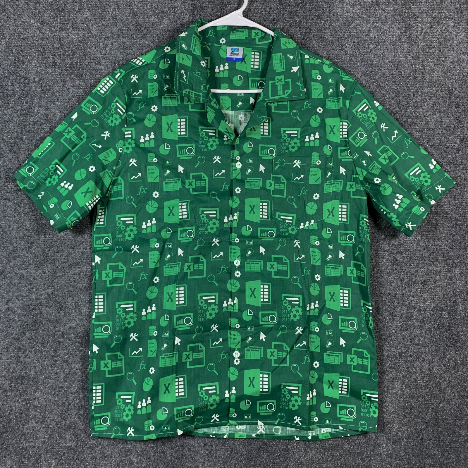 GEEKSOUTFIT Shirt Mens Small Green Excel Graphic Button Up Short Sleeve Geek