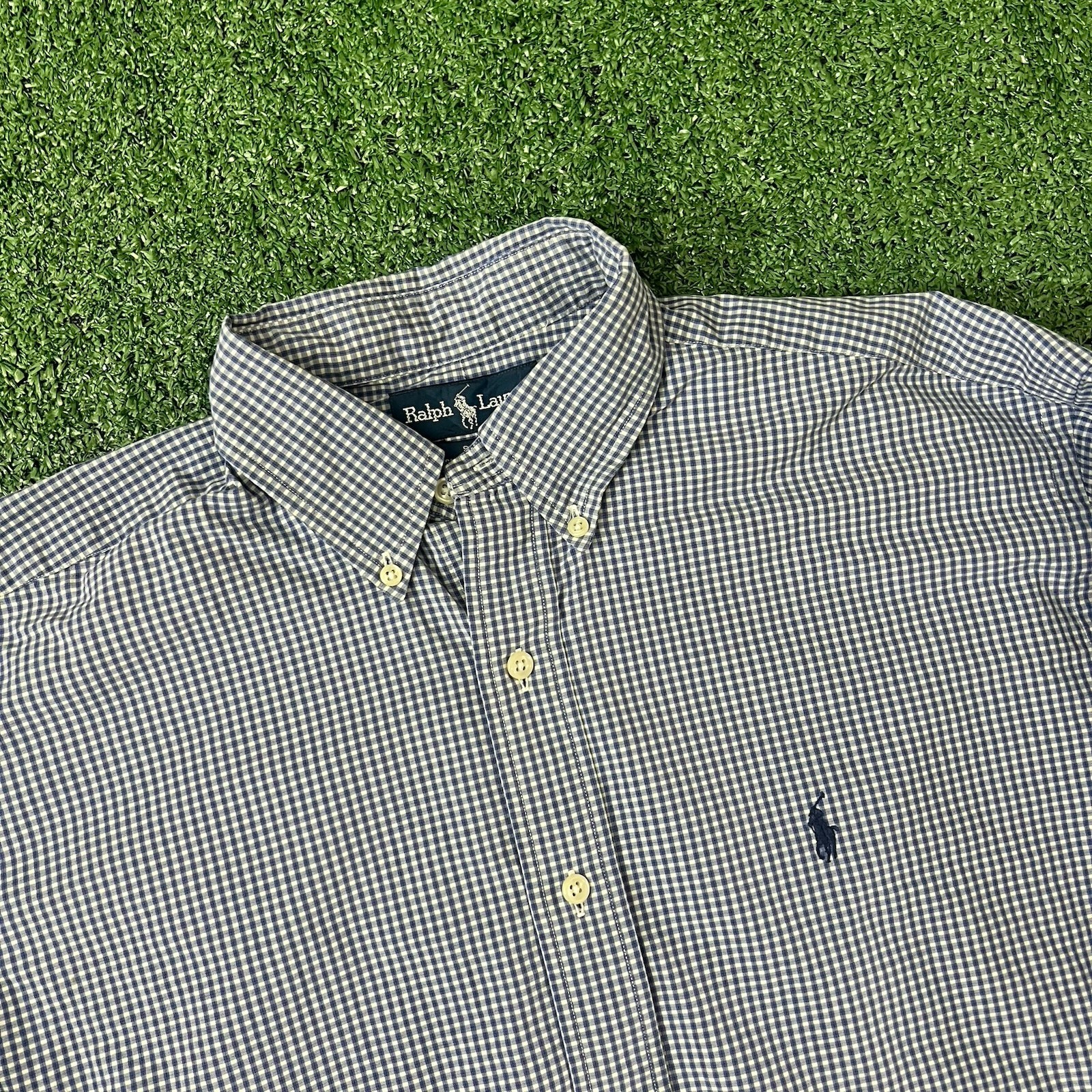 Polo Ralph Lauren Shirt Mens M Blake Fit Blue White Gingham Check Button Up L/S
