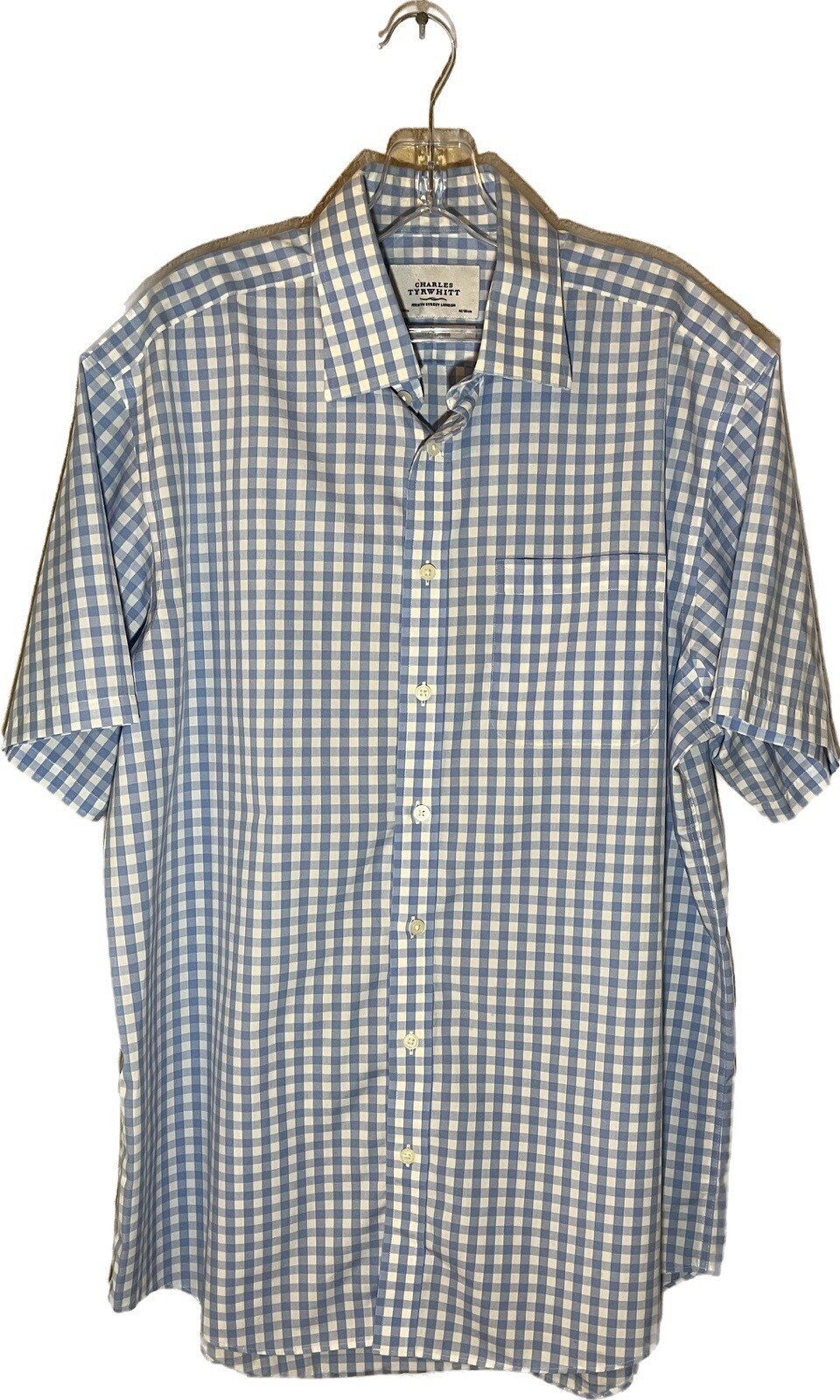Charles Tyrwhitt Mens 16 1/2 X 34in (42/86 CM) Button Up Blue Dress Short Sleeve