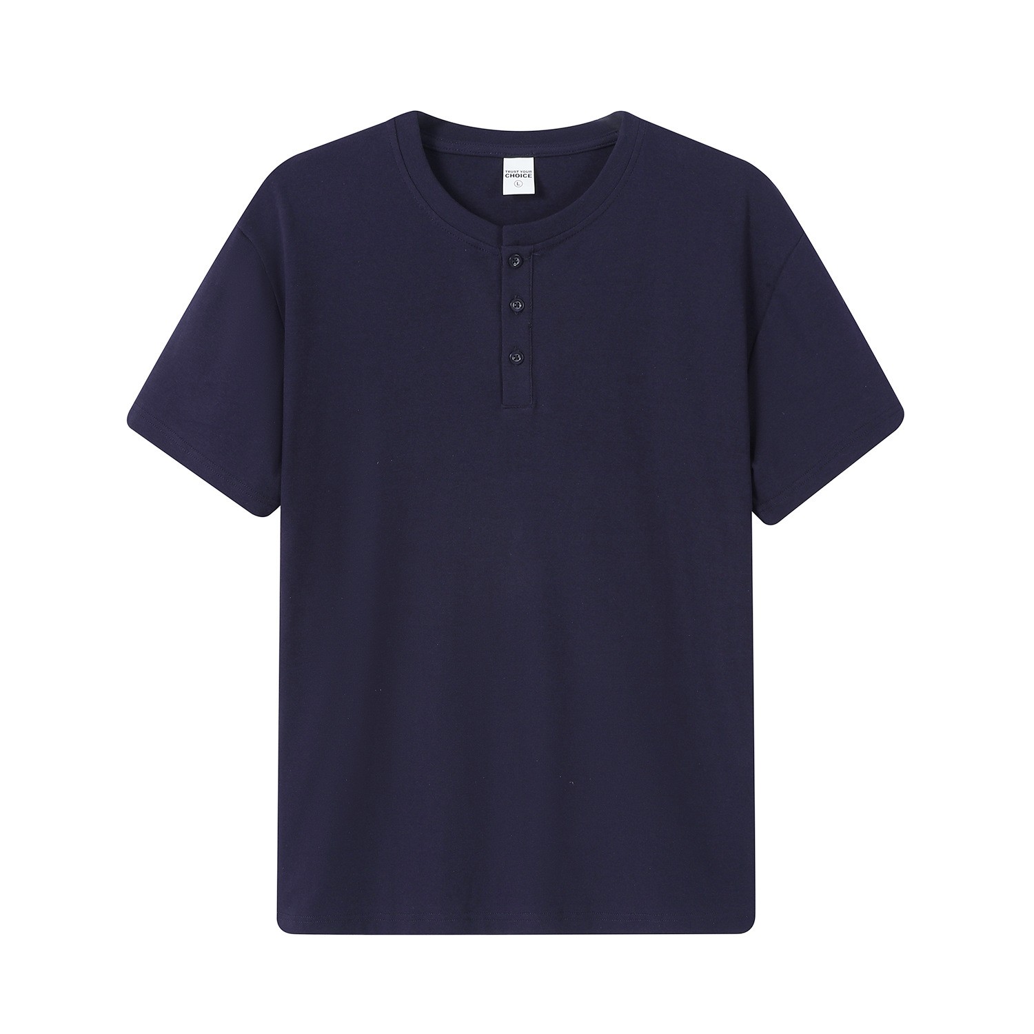 Solid Basic Button Detail Crew Neck T-Shirt