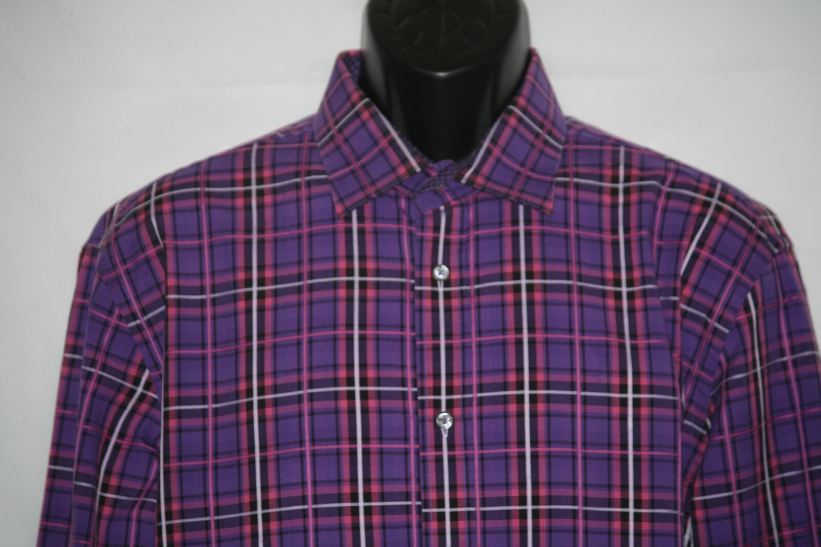 Bugatchi Uomo flip cuff plaid shirt w convertible cuffs Shaped Fit