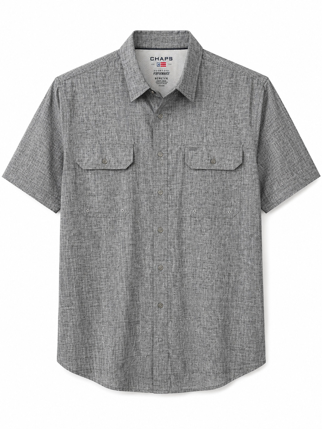 Chaps Everyday Performance Men’s Gray Short Sleeve Button-up Shirt Size XL. New!