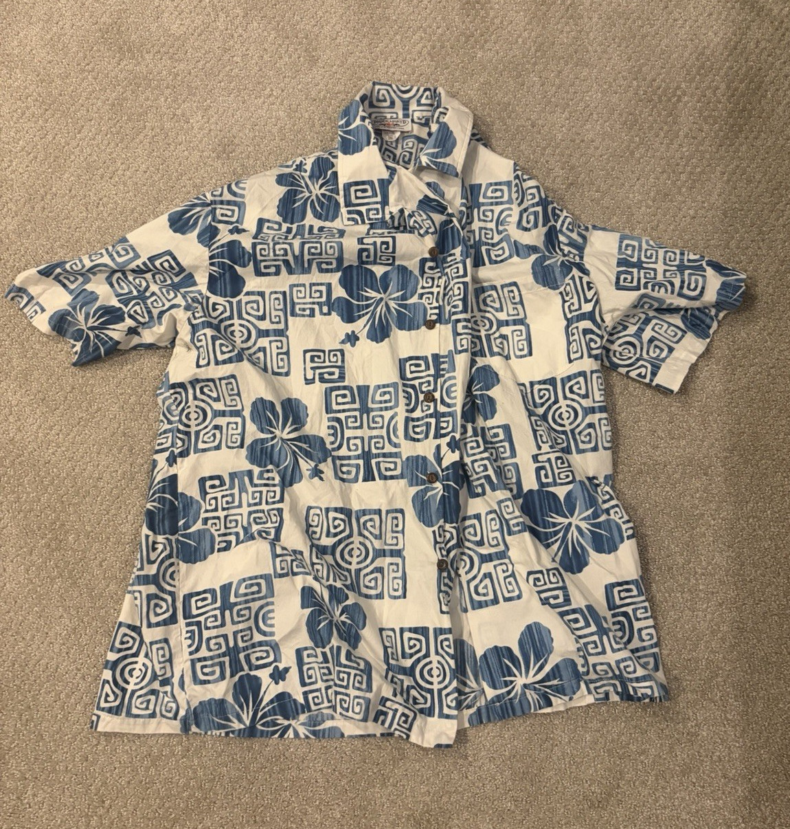 Pacific Legend Apparel Men’s Hawaiian Floral Button-Up Blue/White 2XL