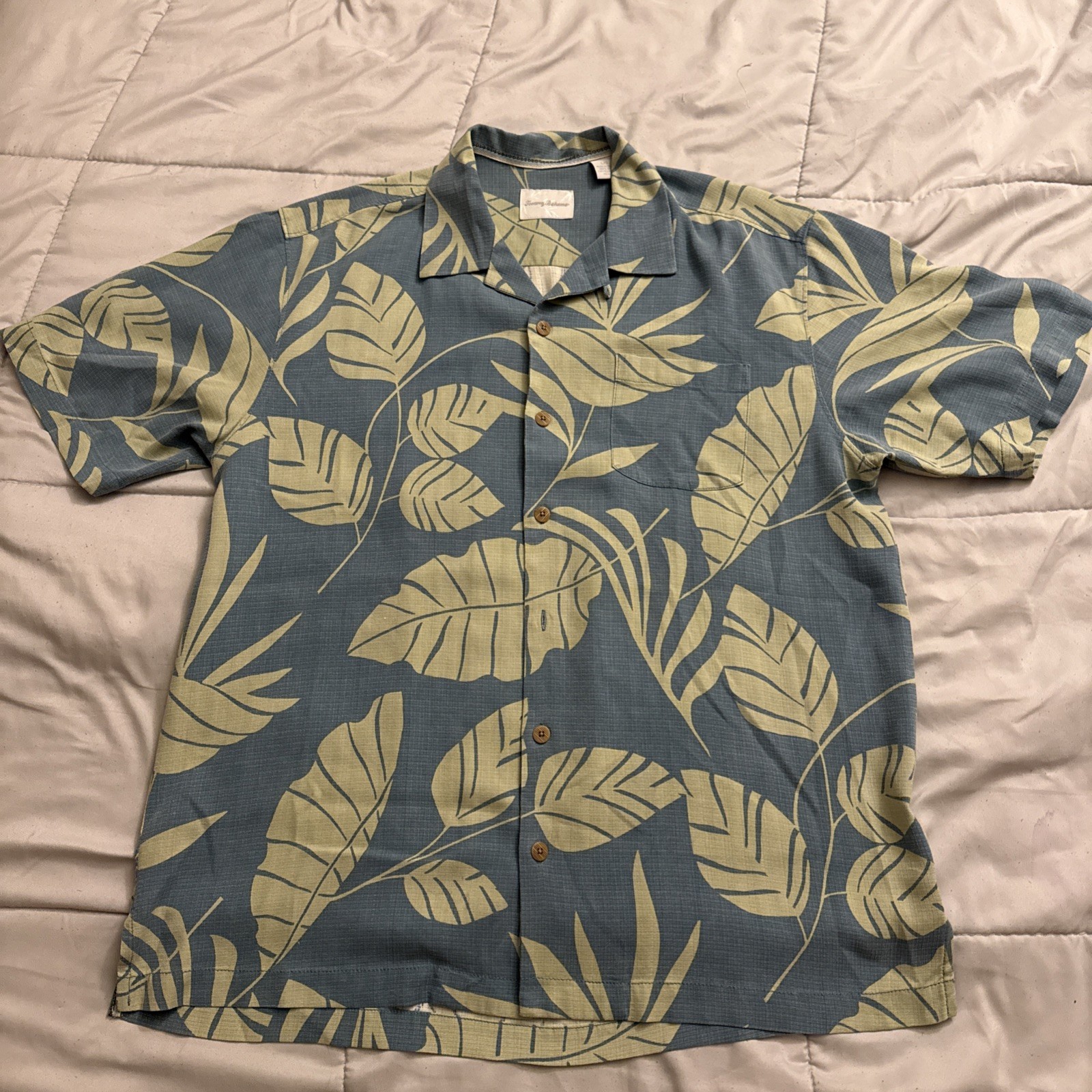 Tommy Bahama Silk Shirt full print floral leaf
