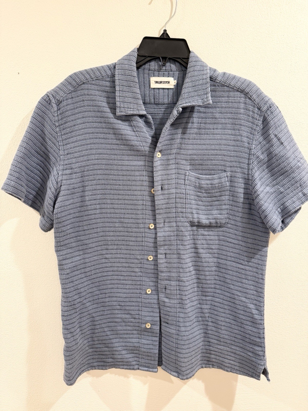 Taylor Stitch Short Sleeve Hawthorne shirt in Ocean Pickstitch Waffle Size 40