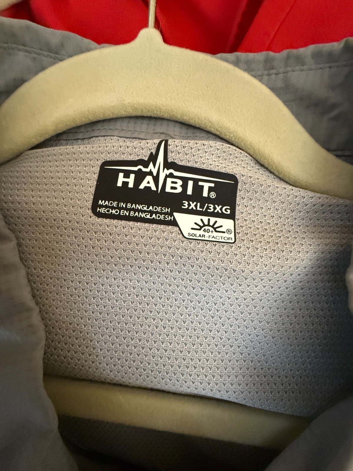 Habit 3XL Gray Solar Factor 40+ Shirt Fishing 56 inch chest