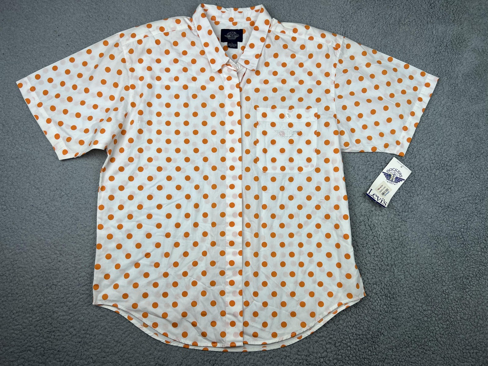 Vintage Dockers Levis Shirt Mens Large Polka Dot Geometric 80s Shoulder Pads