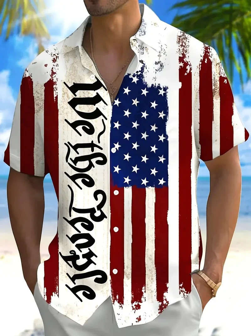 Vintage Hawaiian American Flag Print Hawaiian Shirt – Adults & Youth