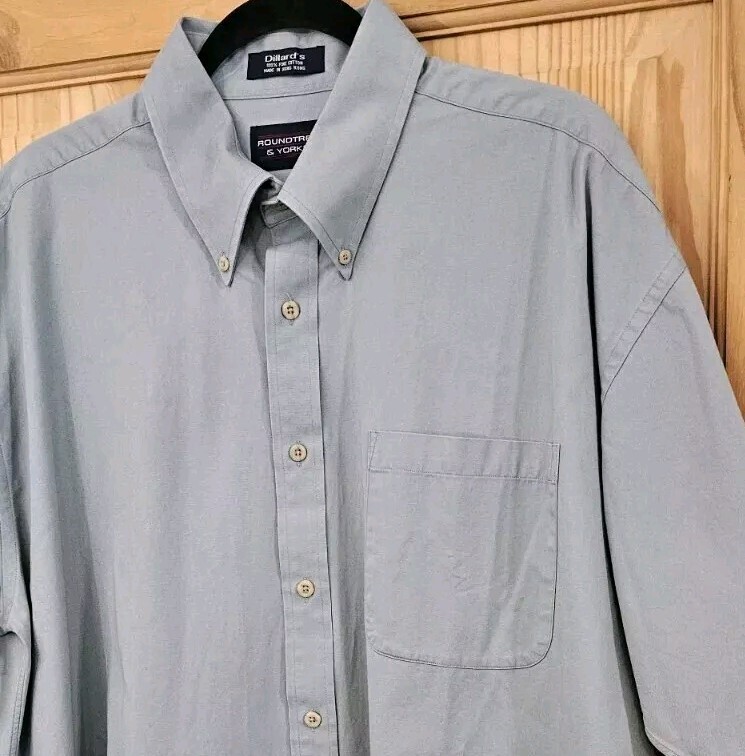 Roundtree & Yorke Men’s XL Travel Smart Button Down Green Short Sleeve Shirt