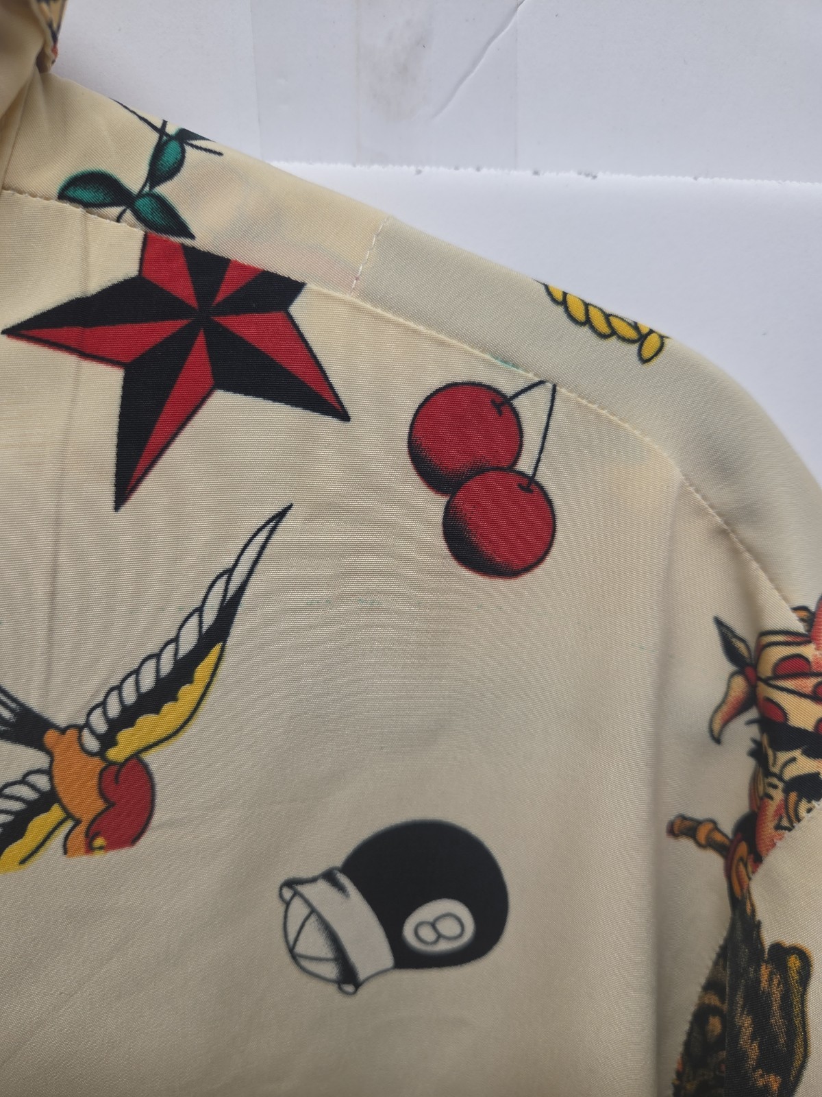Vtg Dragonfly Clothing Co Tattoo Flash Shirt Medium All Over Print Y2K Rockabill