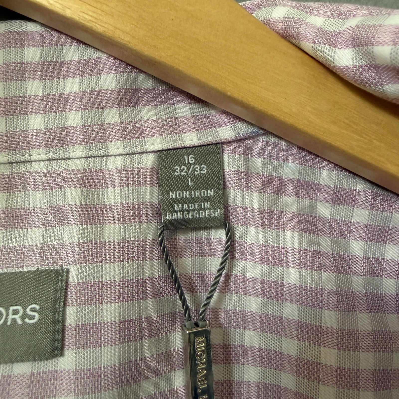 Michael Kors Slim Fit Airsoft Stretch Dress Shirt Men’s Sz L Lavender Check NWT