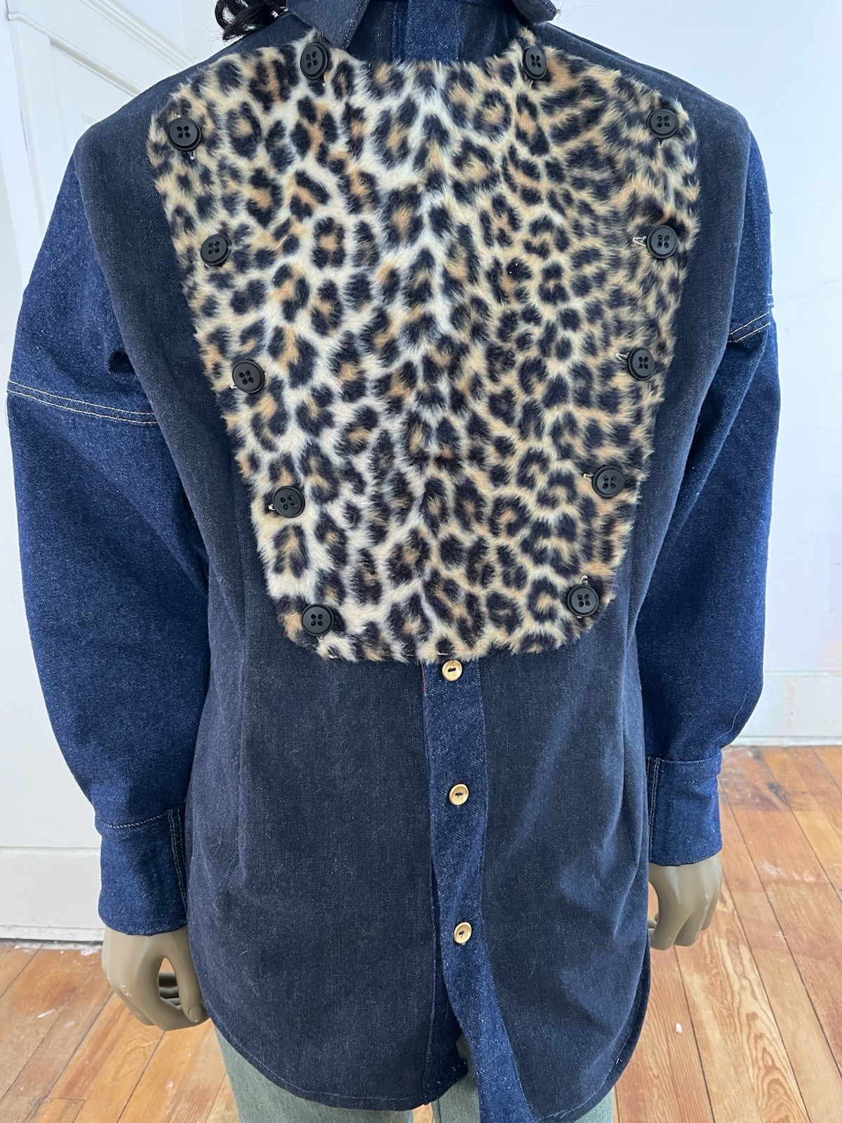 Western Bib Shirt Cheetah & Denim By A Herman USA L US Seller