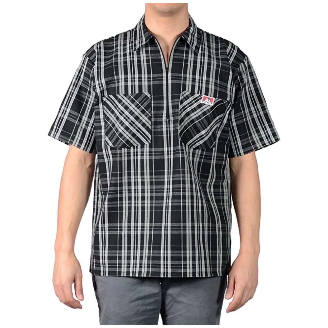Ben Davis 2XL Black White Plaid Half Zip Short Sleeve WorkShirt Made in US zz31