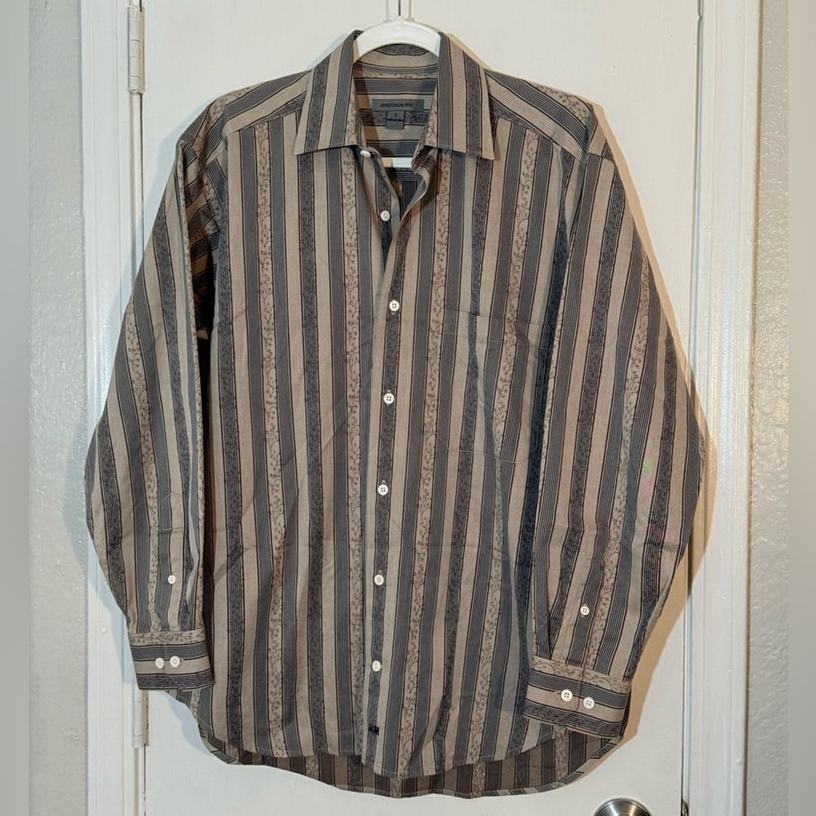 Johnston & Murphy Brown and Gray Striped Casual Men Button Down Shirt Size S