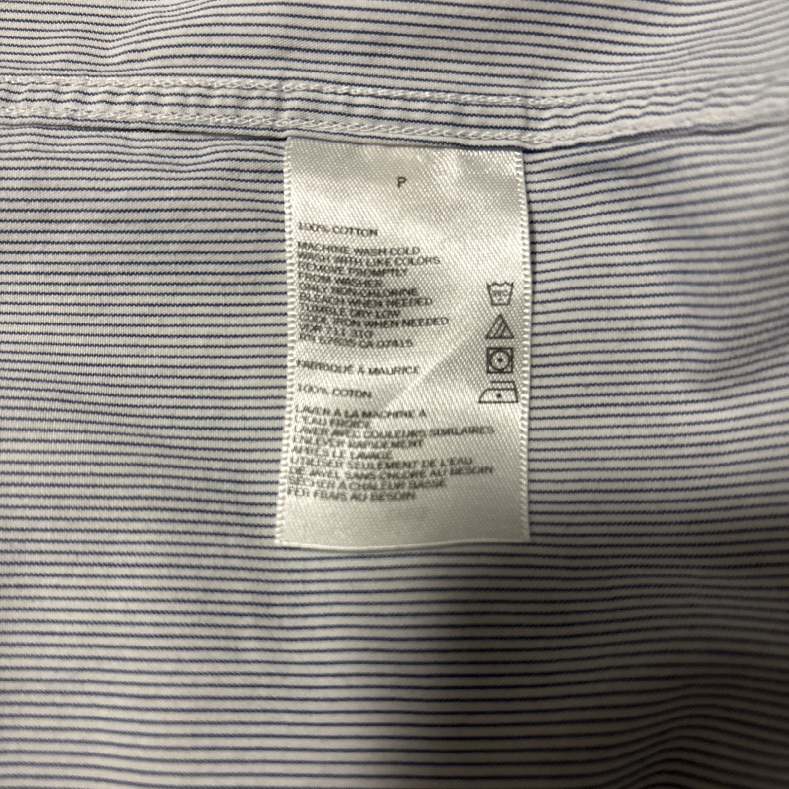 Nautica Mens Small 100% Cotton Blue White Pinstripe Button Down Shirt