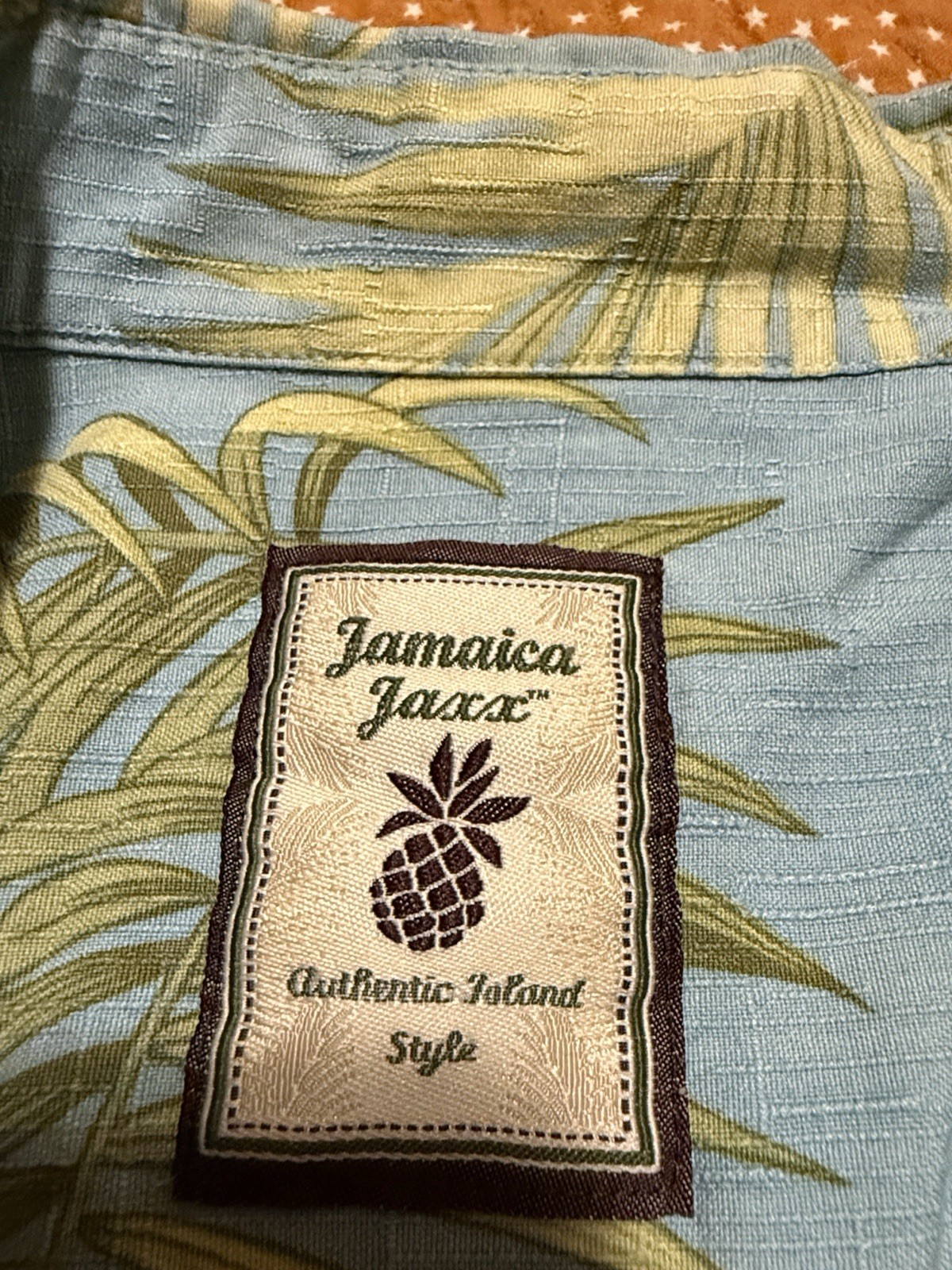 Jamaica Jaxx Mens XL Blue Silk Tropical Floral Palm Leaf Camp Hawaiian Shirt