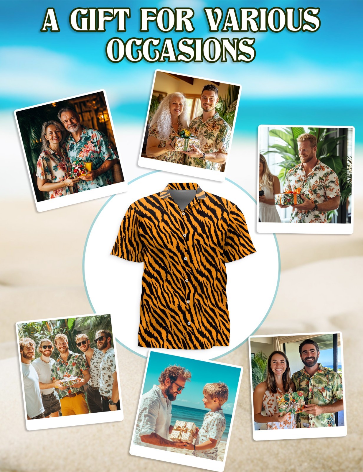 Tiger Print Hawaiian Shirt Wild Animal Jungle Summer Beach Aloha