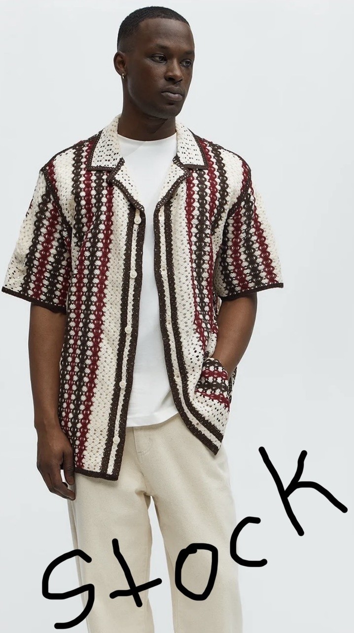 Norse Code Crochet Knit Camp Shirt Mens S Open Knit Resort Retro Boho Resort