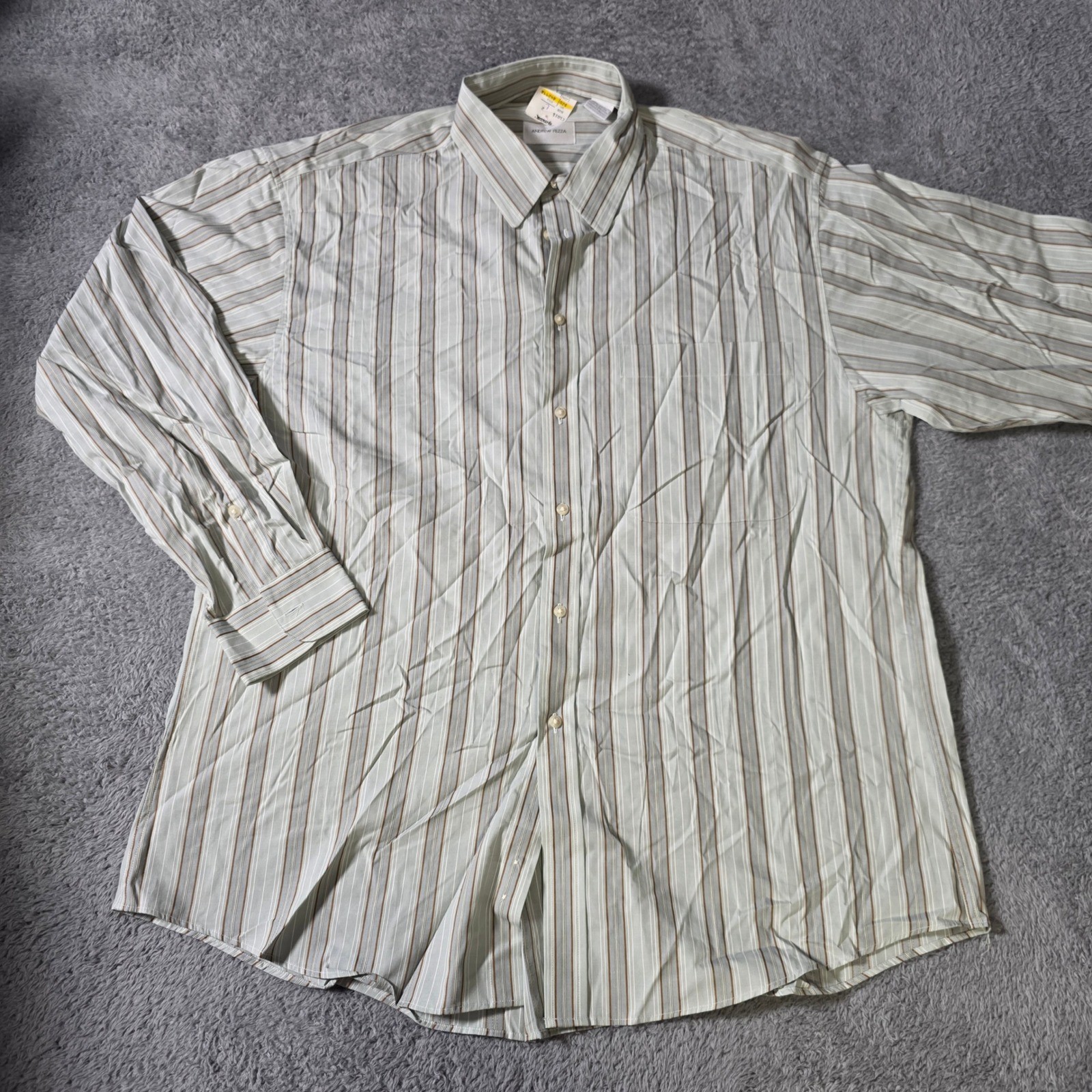 Andrew Fezza Mens 16.5 32/33 Button Down Shirt Green Striped Long Sleeve Cotton