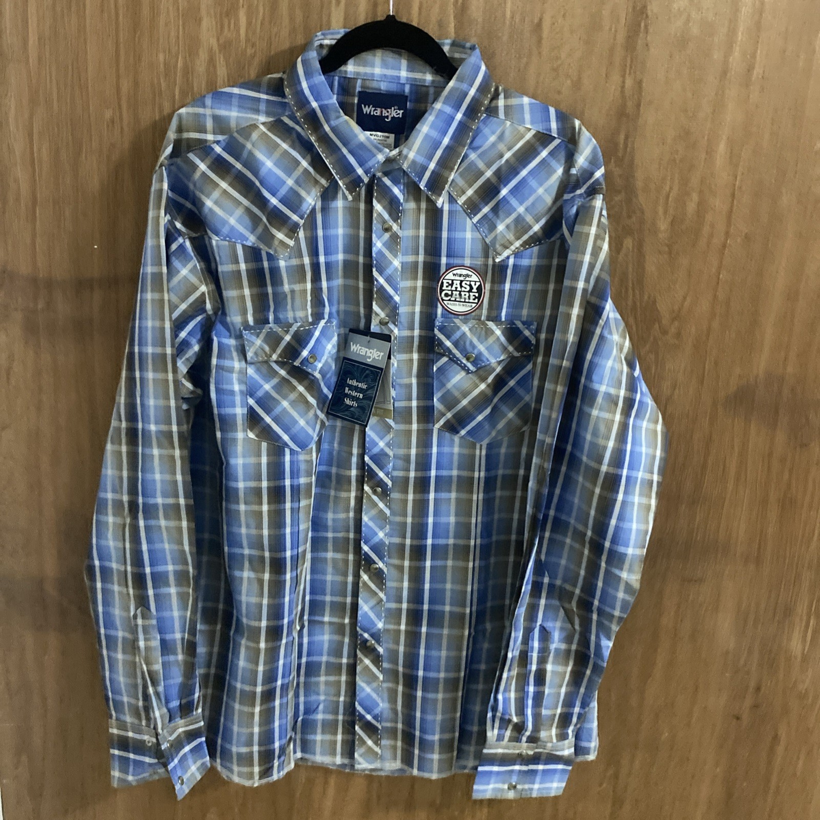 Wrangler Western Shirt Men’s XXL Pearl Snap Long Sleeve Easy Care Green/Blue