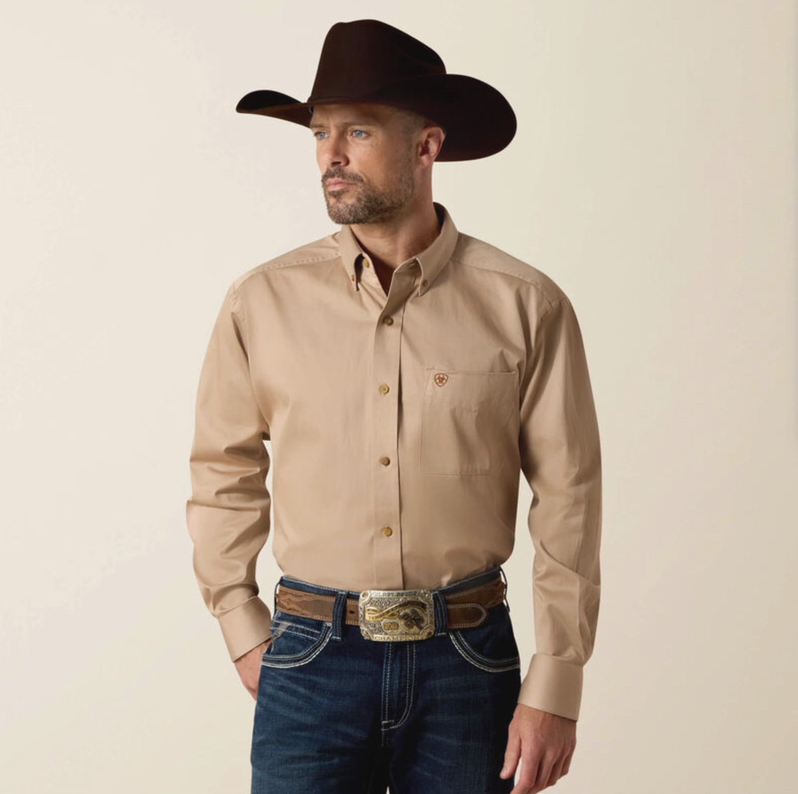 Ariat Men’s Solid Twill Classic LS Shirt 10000505 Khaki Size Large New