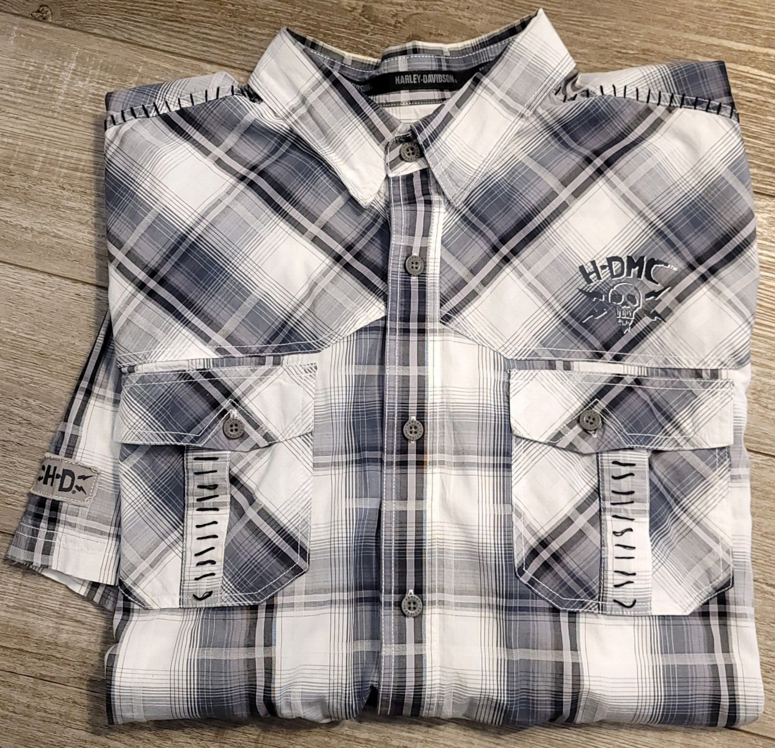 Harley Davidson Genuine Motorclothes Buton Down Shirt Men XXL Plaid SS Spell Out