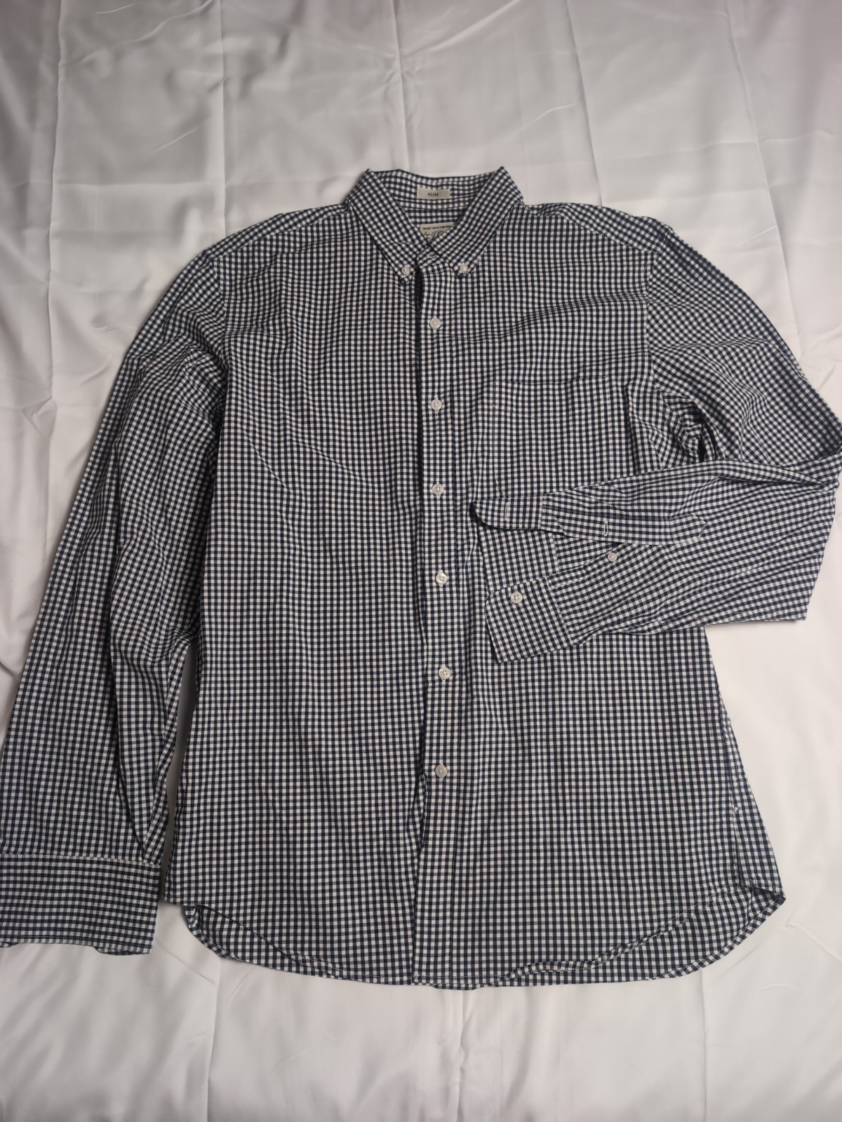 J.Crew Secret Wash Shirt Mens Large Slim Blue White Gingham Stretch Button Down