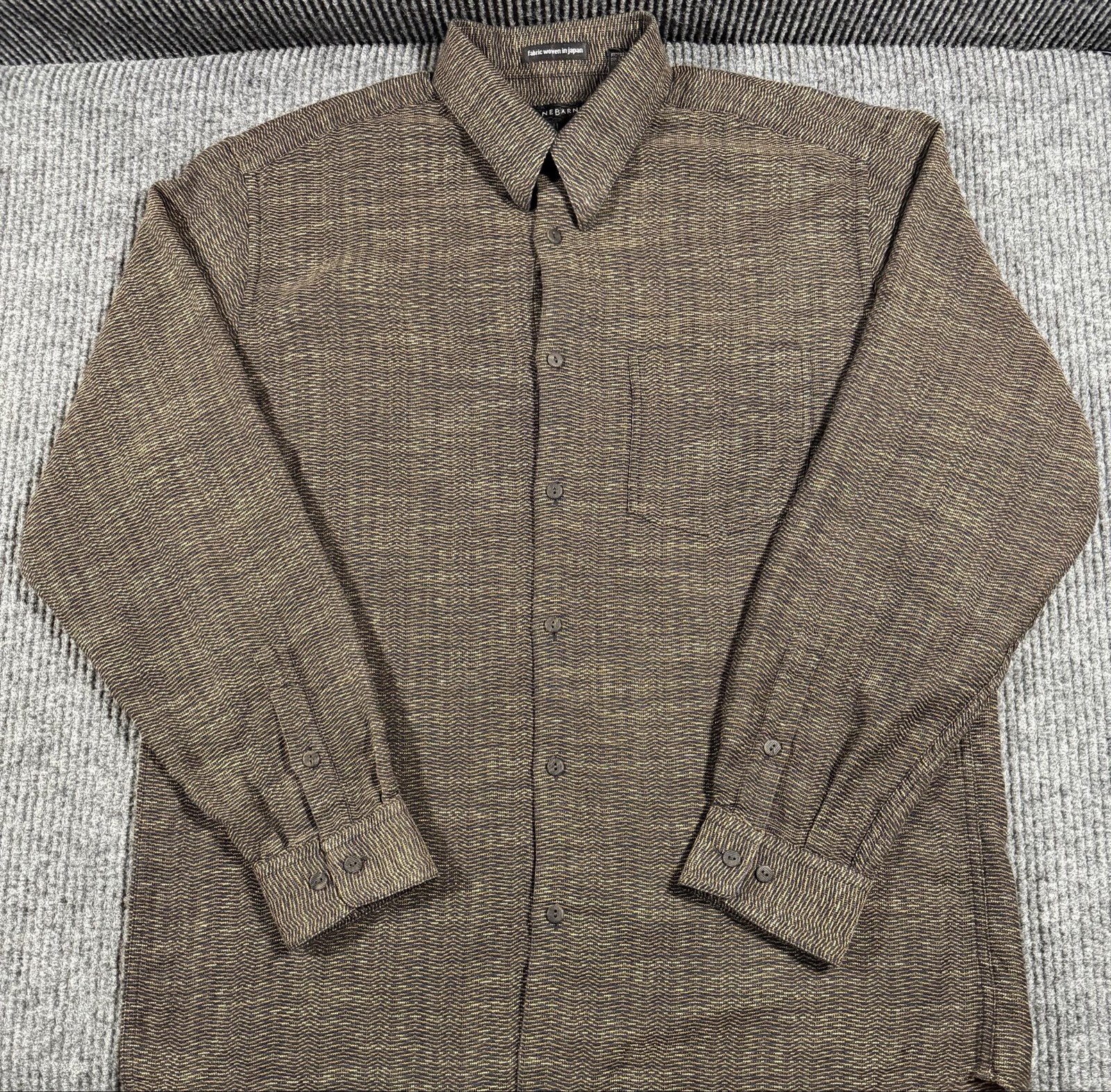 Jhane Barnes Shirt Mens Large Herringbone Long Sleeve Button Up Rayon Brown
