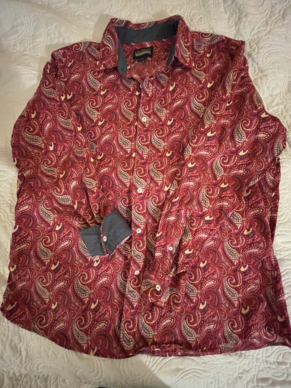 Cremieux Premium Denim Men’s XL Red Paisley Long Sleeve Button-Front Shirt