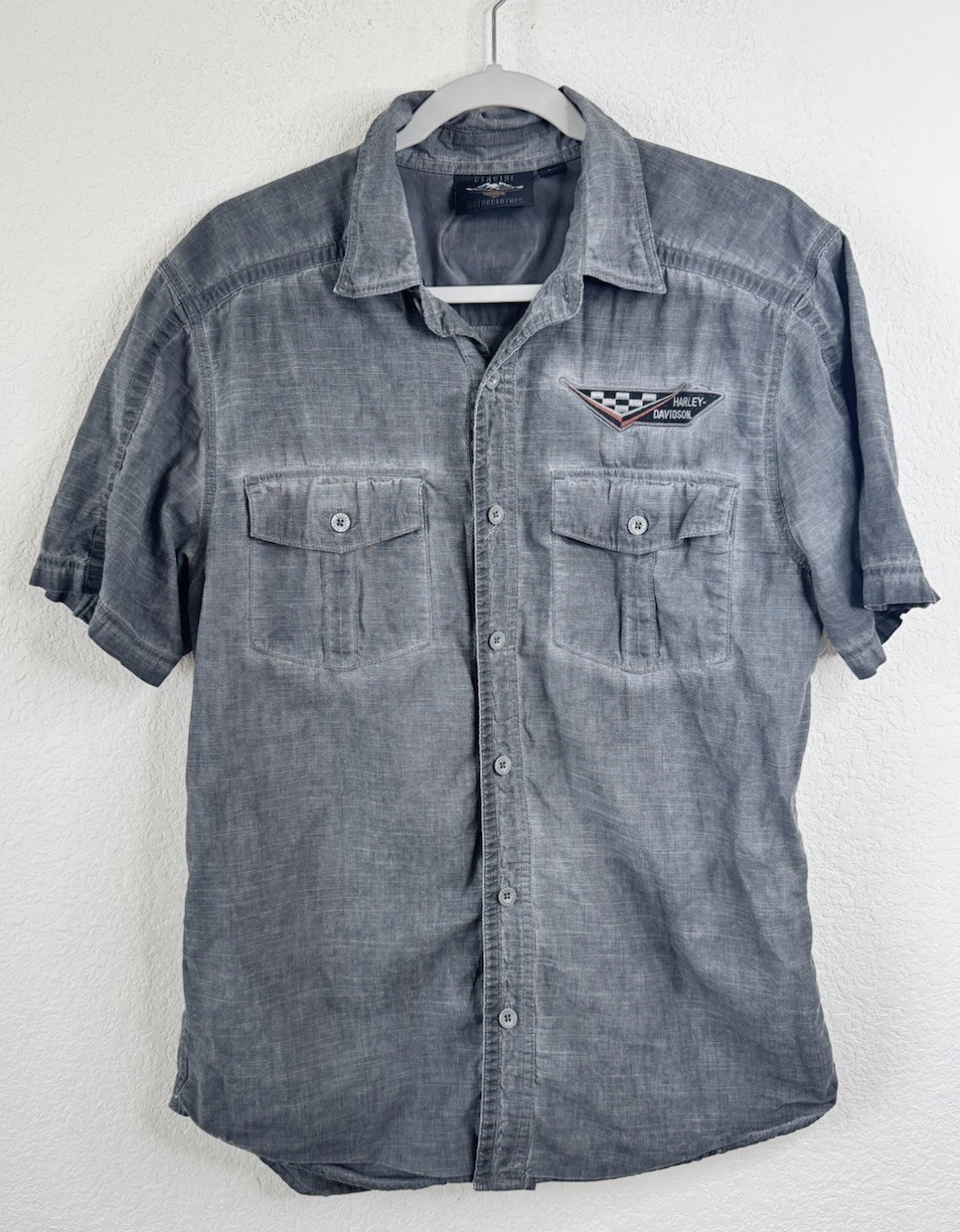 Harley-Davidson Genuine Motorclothes Button Up Shirt Men’s M Gray Short Sleeve