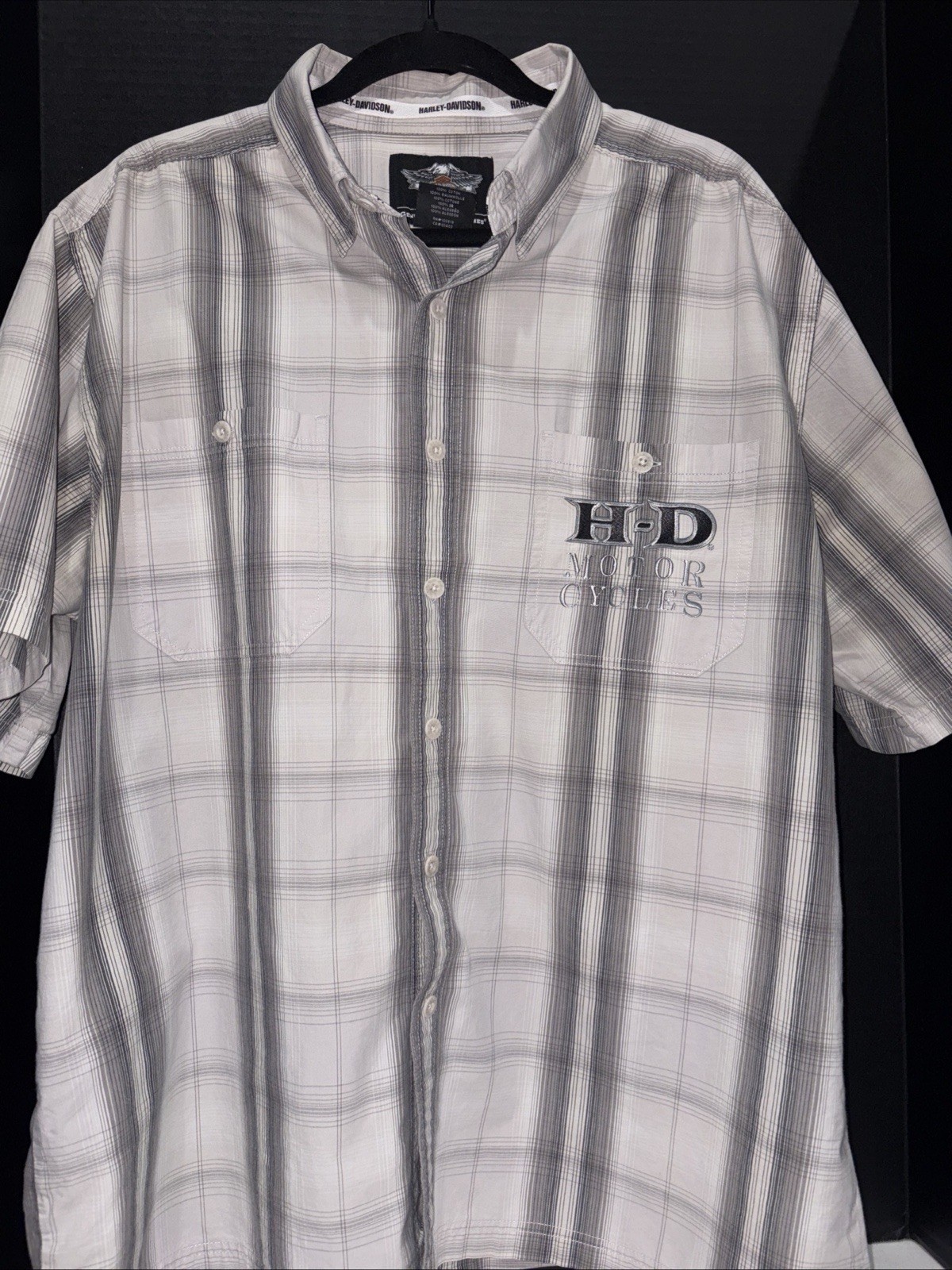 Harley-Davidson Genuine MotorClothes Plaid Cotton Button-Up Shirt XL Gray Black