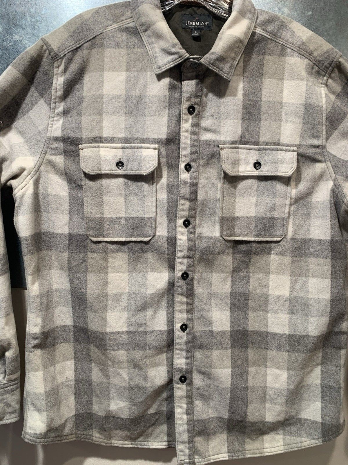 Jeremiah American Legacy Gray Plaid Flannel Wool Blend Shirt/Jacket Large