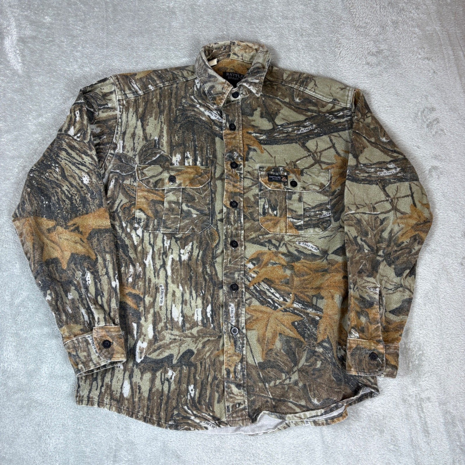 Rattlers Brand Shirt Mens Medium Realtree Camo Hunting Flannel Made in USA Brown