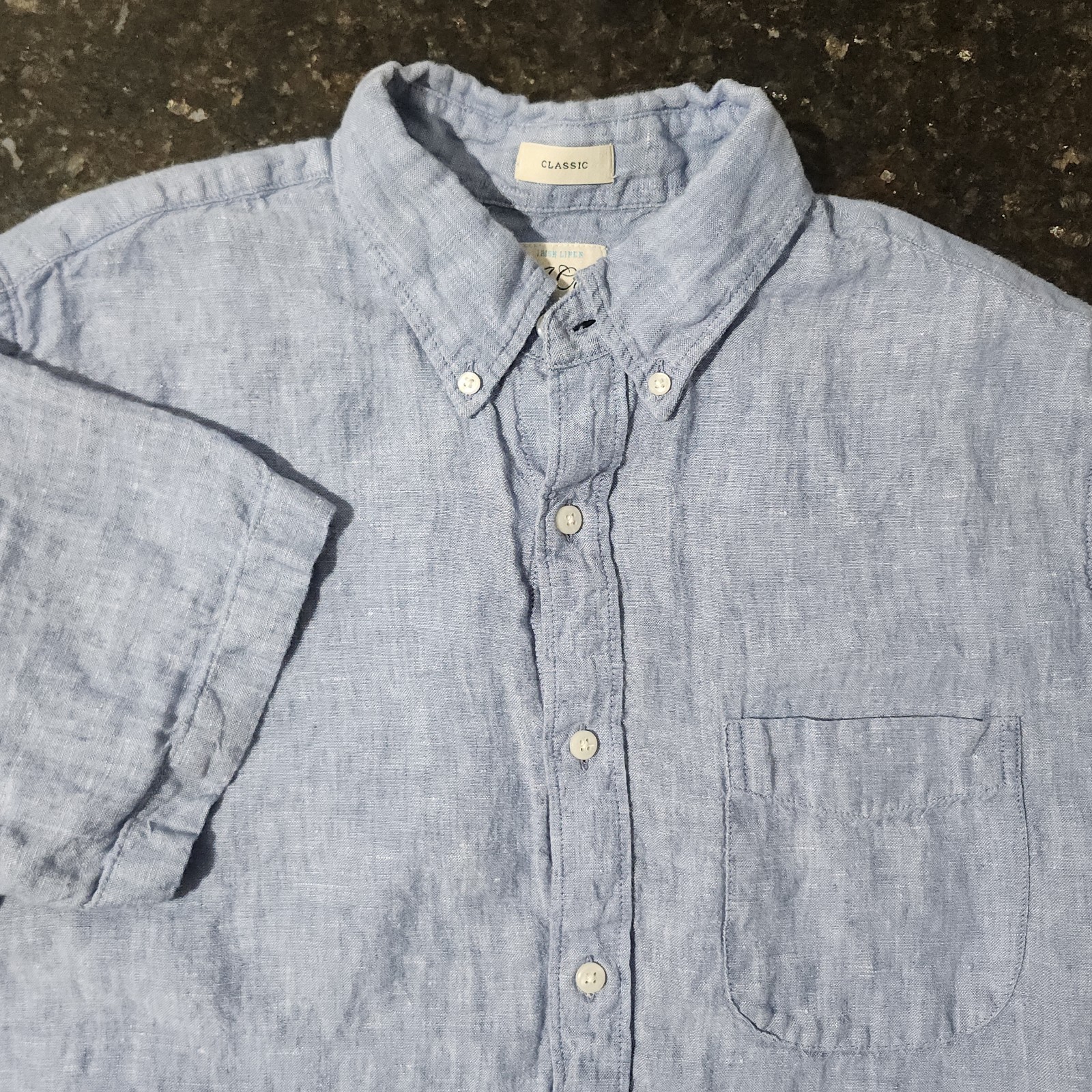 J Crew 100% Linen Plaid Button Up Shirt Summer Beach Casual Preppy Mens Medium