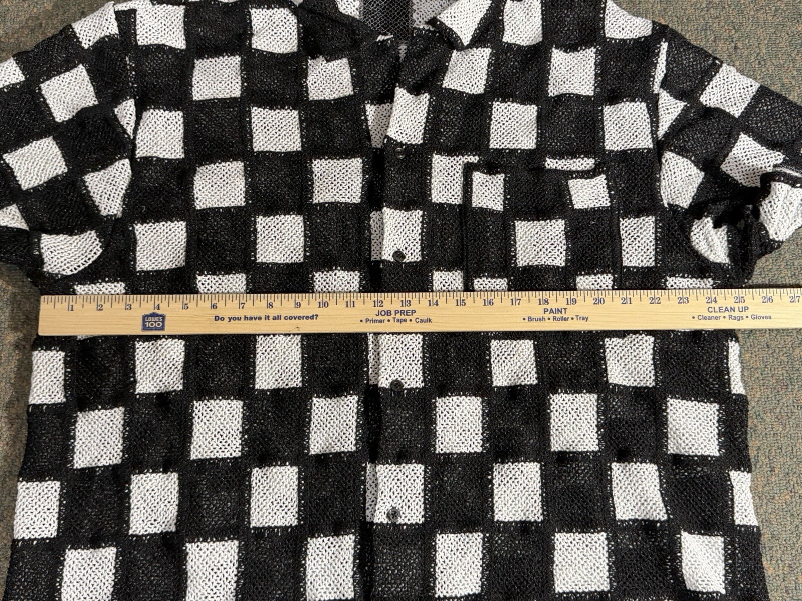 Hugo Boss Egeeno Button Up Shirt Men’s XL Crochet Knit Oversized Black/White